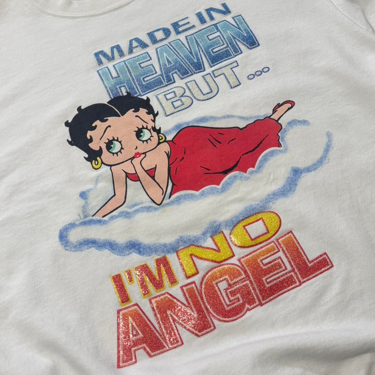 2003 Betty Boop I'm No Angel Glitter Graphic Crewneck