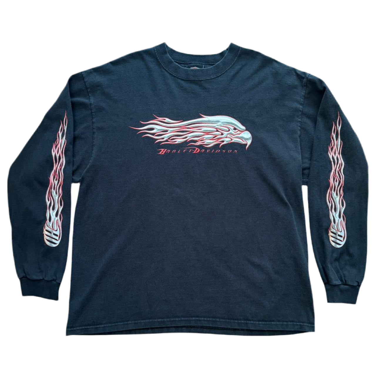 Vintage Harley Davidson Red Tribal Flaming Eagle Green River Wyoming Biker Motorcycle Long Sleeve