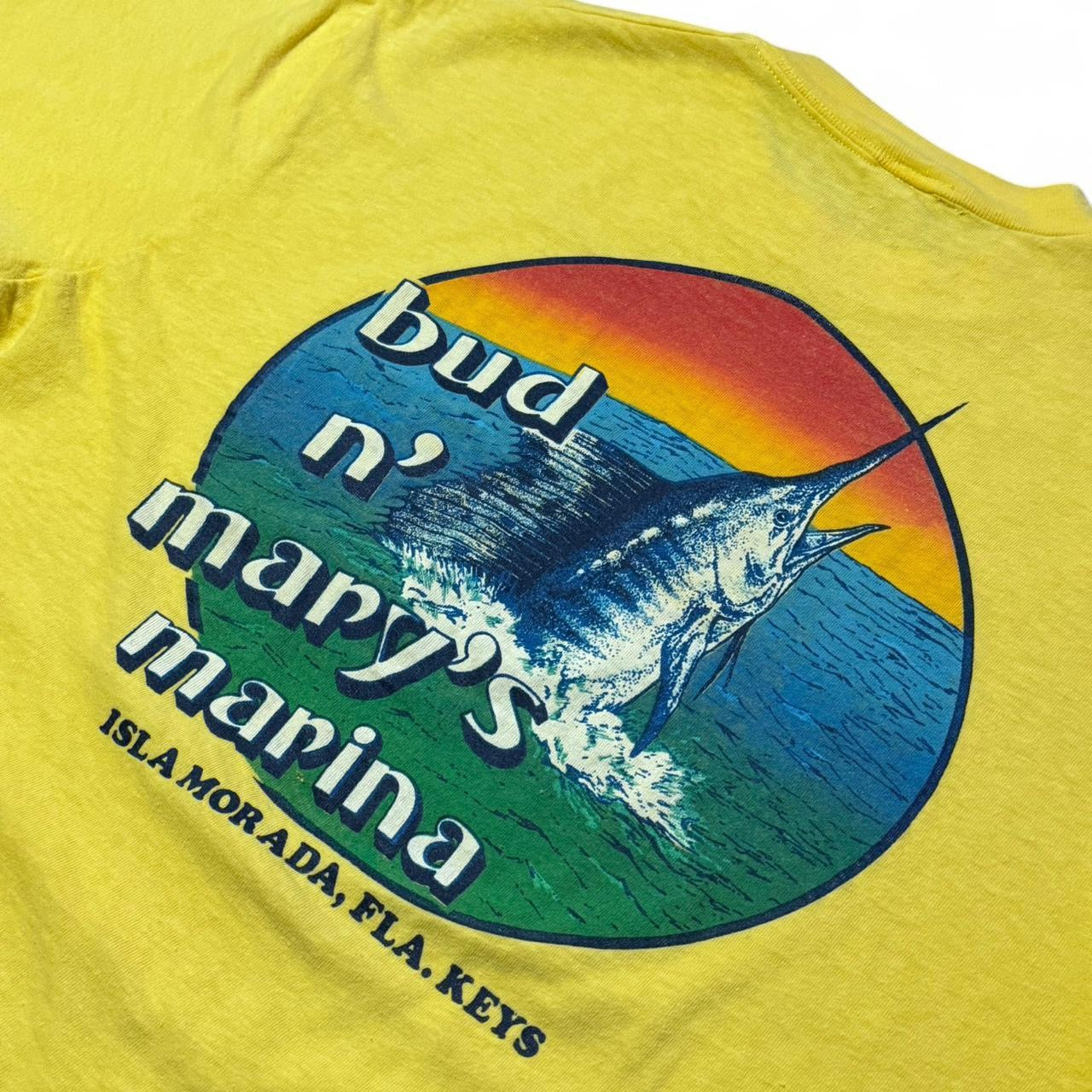 70s Yellow Bud N Mary’s Marina Key West Florida Swordfish Pocket Tee