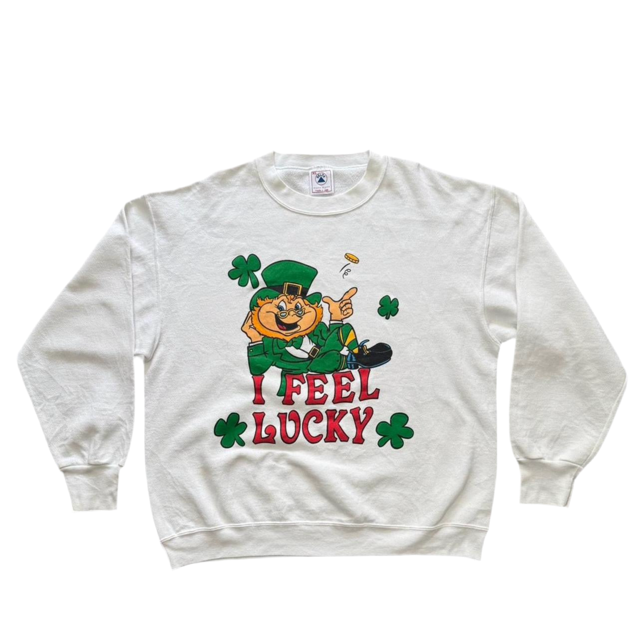 90s "I Feel Lucky" Irish Leprechaun Clover Crewneck