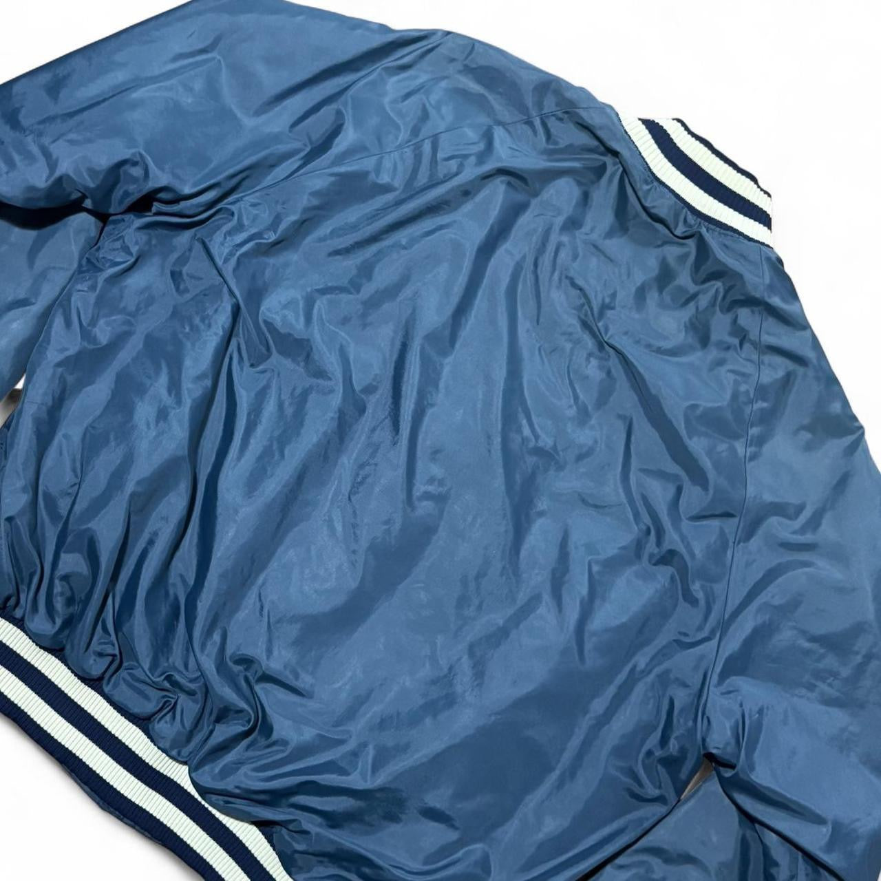 80s Navy Blue Distressed Champion Snap Bomber Varsity