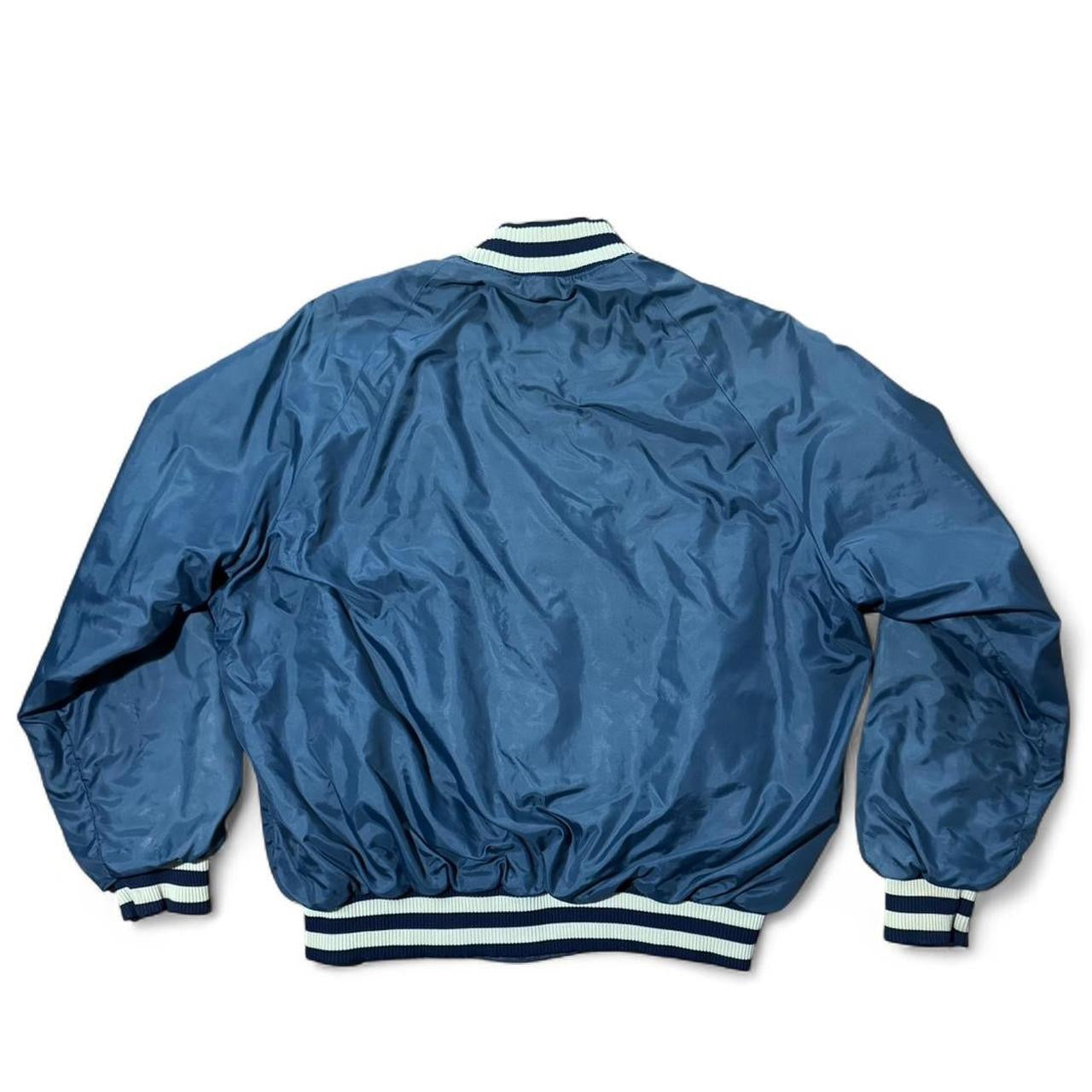 80s Navy Blue Distressed Champion Snap Bomber Varsity