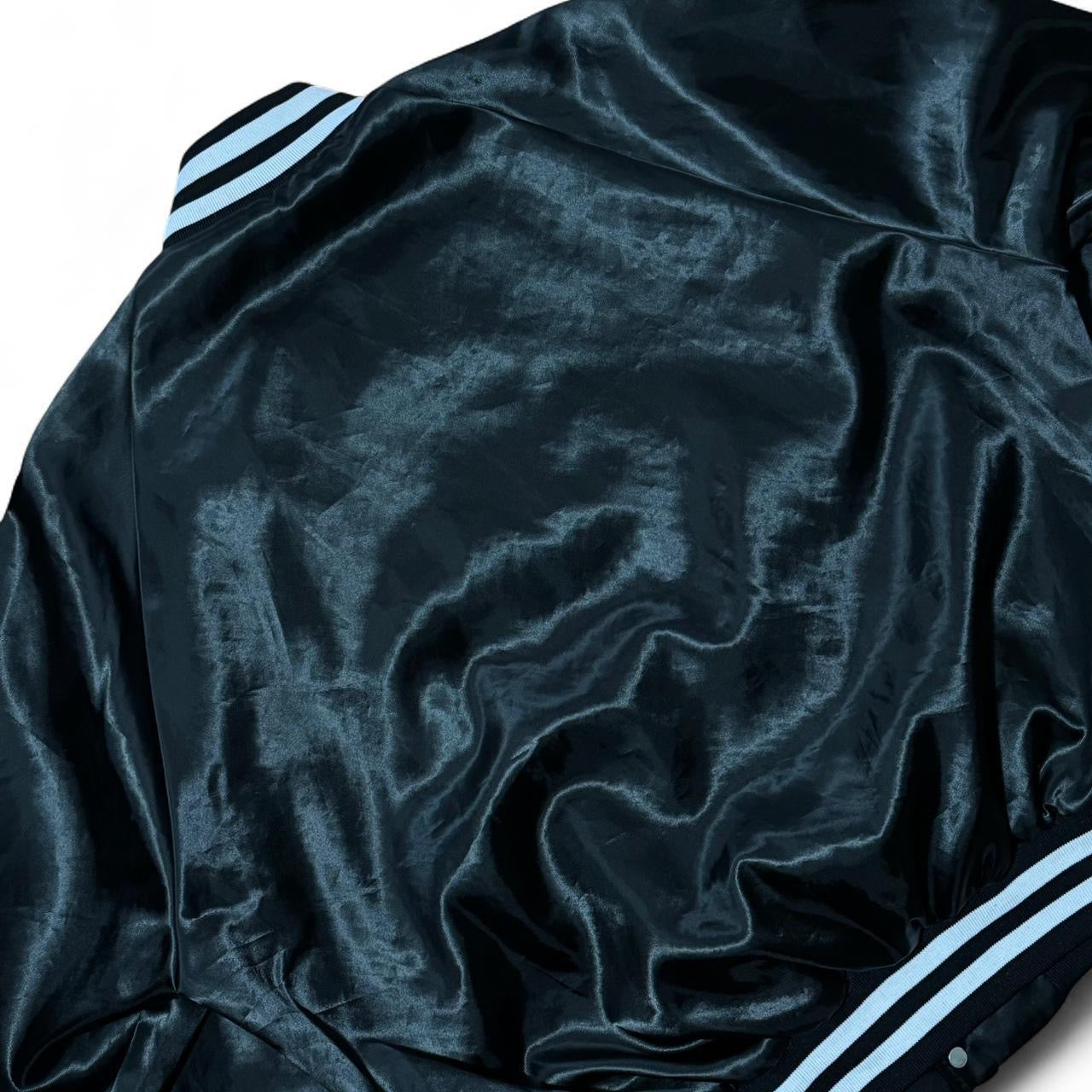 80s Black Nylon Varsity Hawaiian Touchdown Embroidered Button Up Jacket