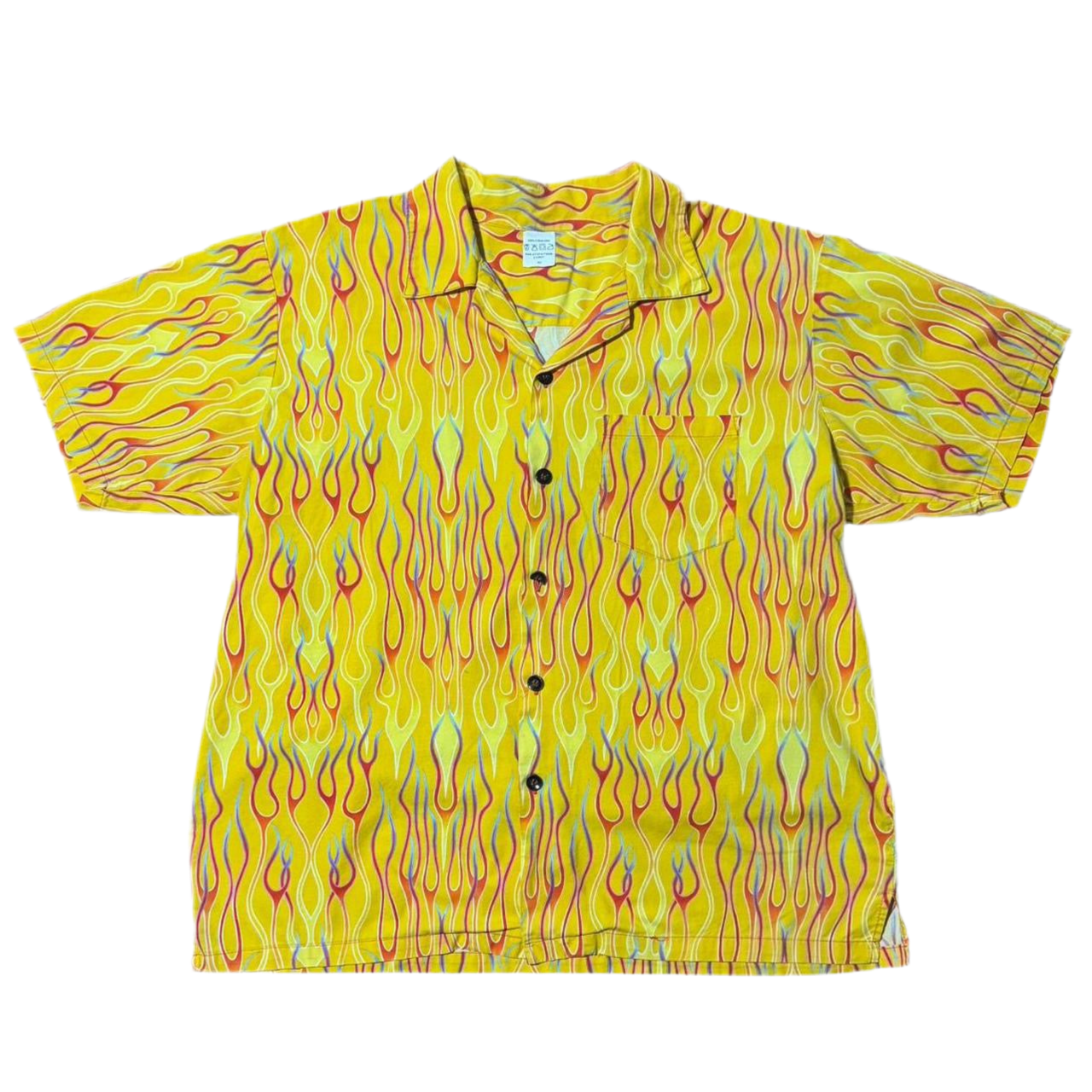 90s AOP Yellow Flames Gradient Button Up