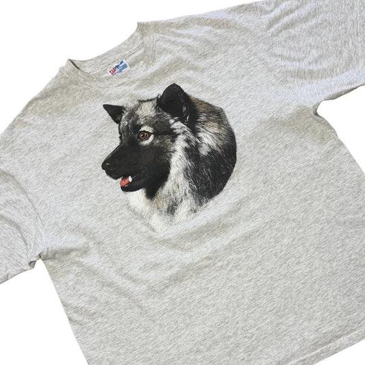 90s Keeshond Elkhound Dog Puppy Animal Cute Pet Art Graphic Grey T-shirt