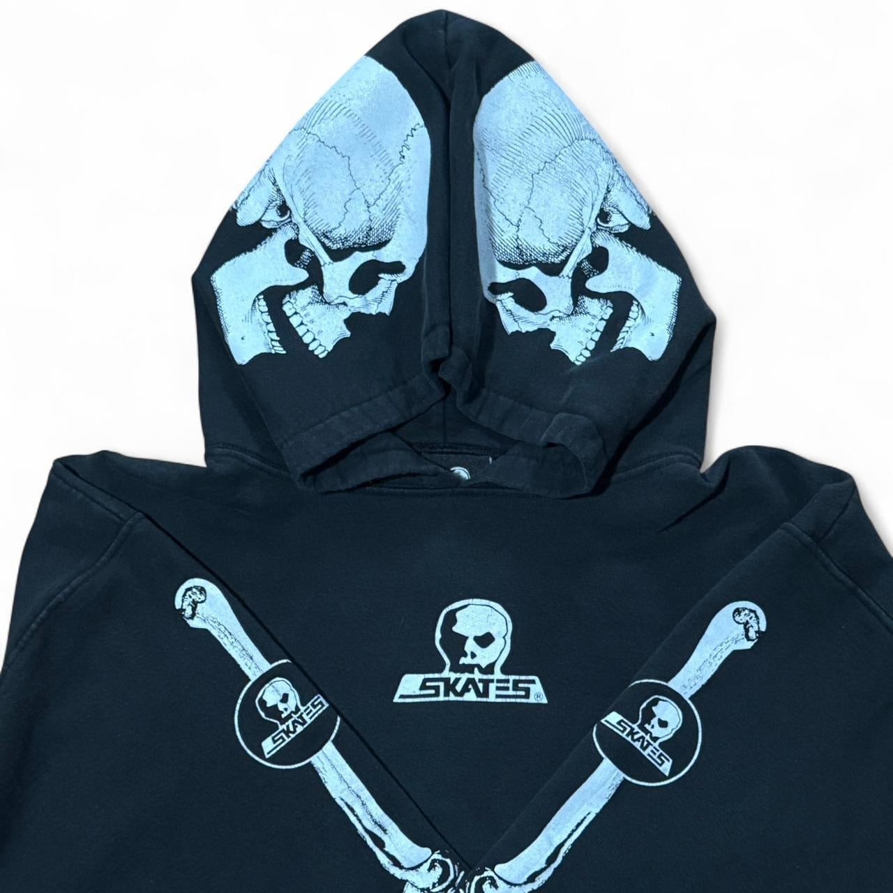Rare Vintage Y2K Skull Skates Skeleton Sleeve Graphic Pullover Hoodie