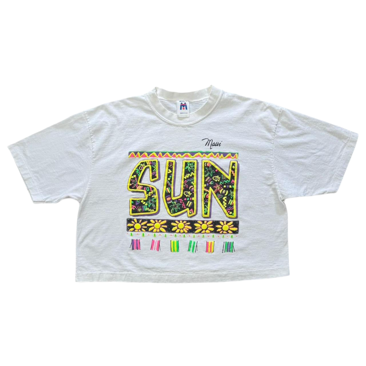 90s Puff Print Neon Maui Crop Top Shirt