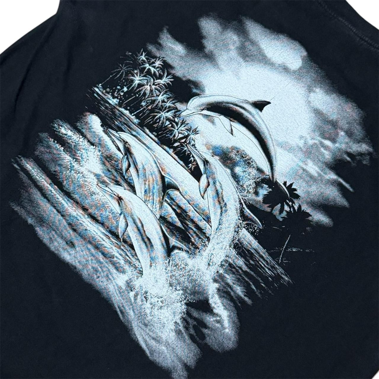 Y2K Dolphin Tropical Sunset Ocean Nature Double Sided Graphic T-Shirt