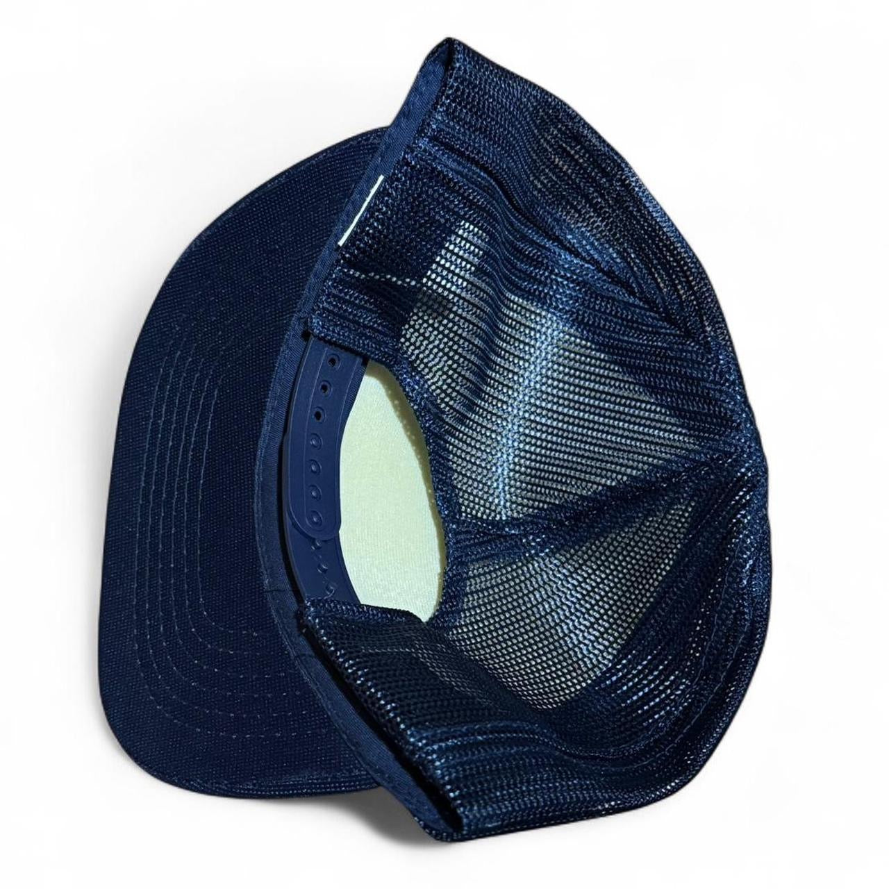 Vintage 80s Navy Gold Leaf PC Reman Trucker Mesh SnapBack Cap