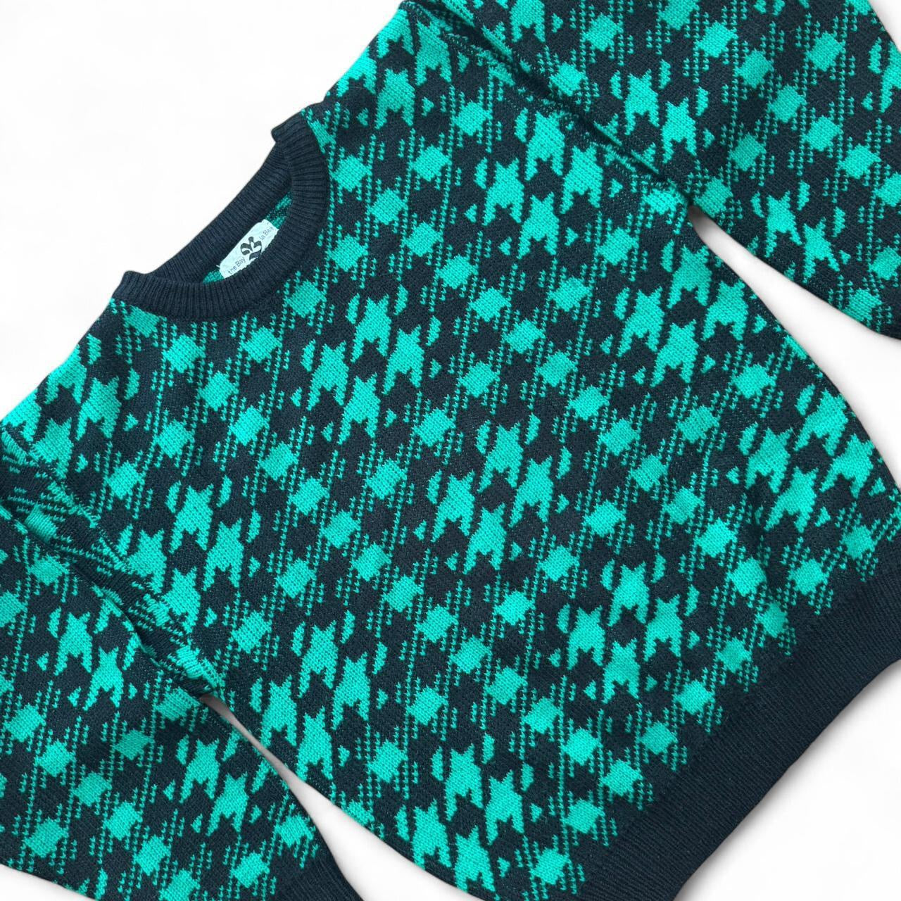 Hudsons Bag Green/Black Houndstooth Knitted Sweater