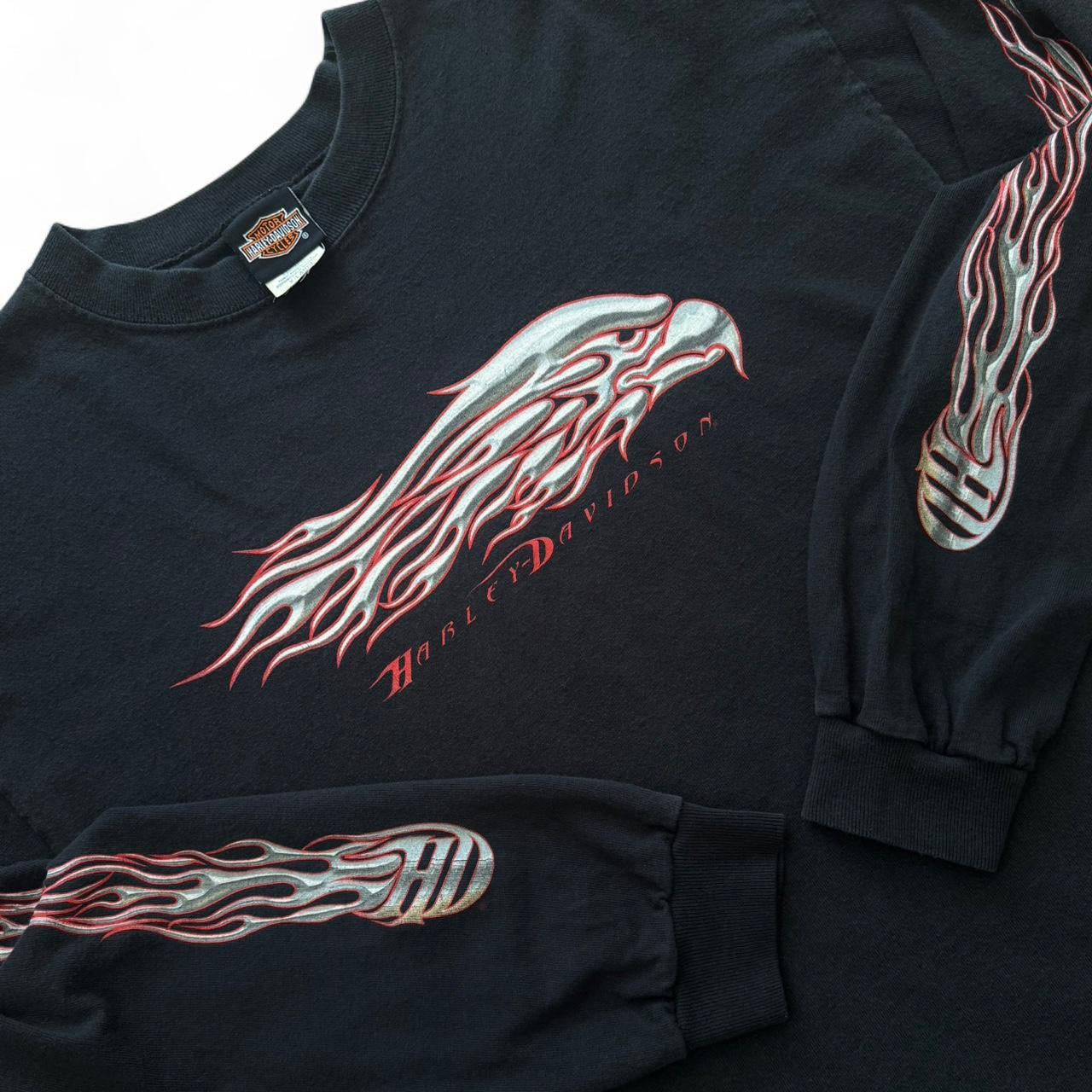 Vintage Harley Davidson Red Tribal Flaming Eagle Green River Wyoming Biker Motorcycle Long Sleeve