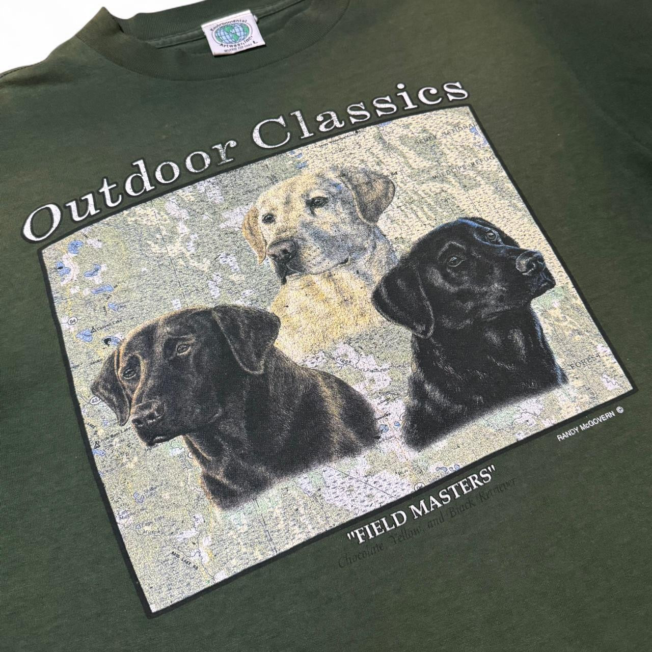 90s Field Masters Labrador Dogs Animal Puppy Faded Green Tee