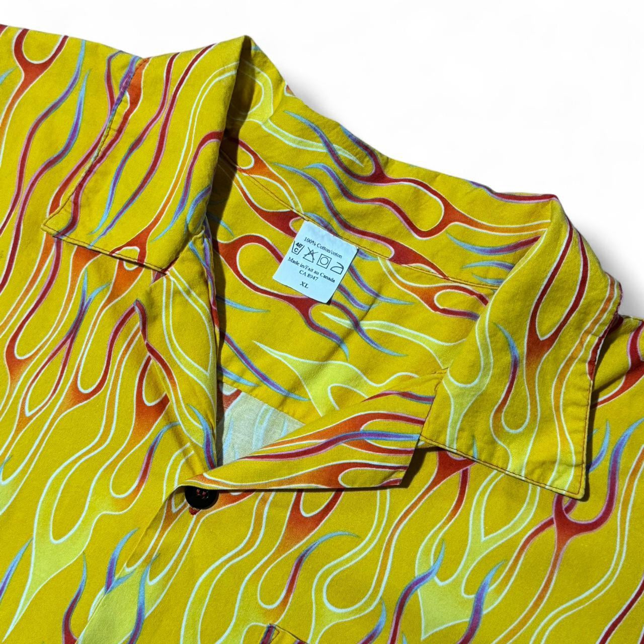 90s AOP Yellow Flames Gradient Button Up