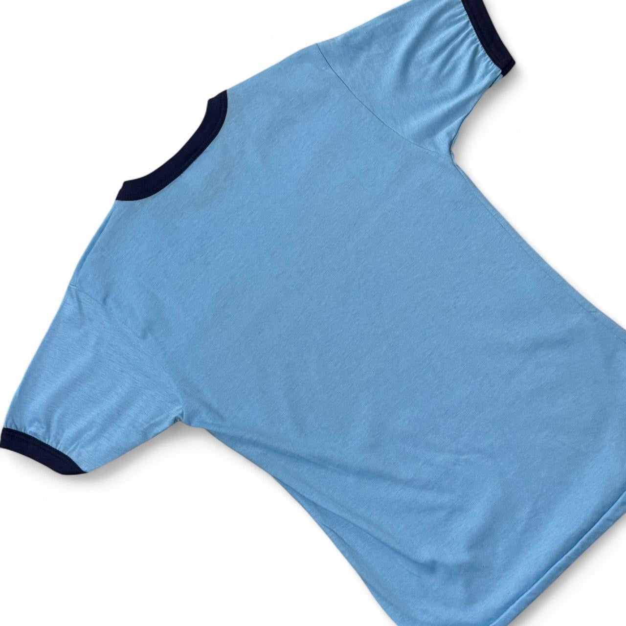 70s Canadian Pacific Railway Trains Baby Blue Graphic Logo Ringer