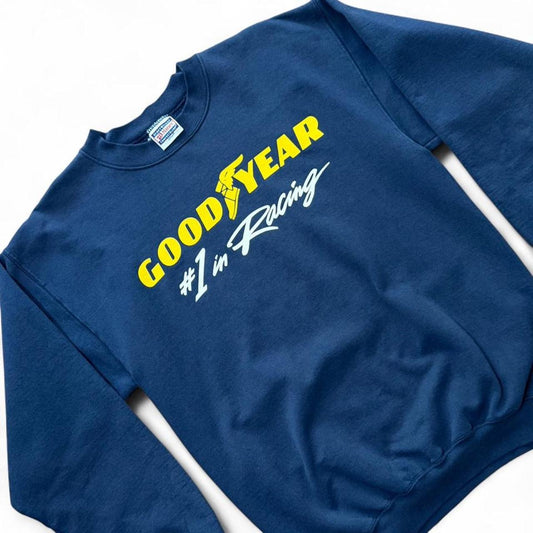90s Goodyear Tires Racing Auto Car Mechanic Navy Crewneck Hanes Sweater