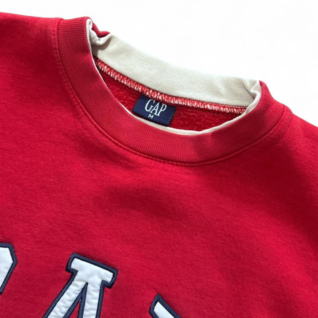 90s Gap Red Mock Neck Collar Embroidered Spellout Logo Crewneck