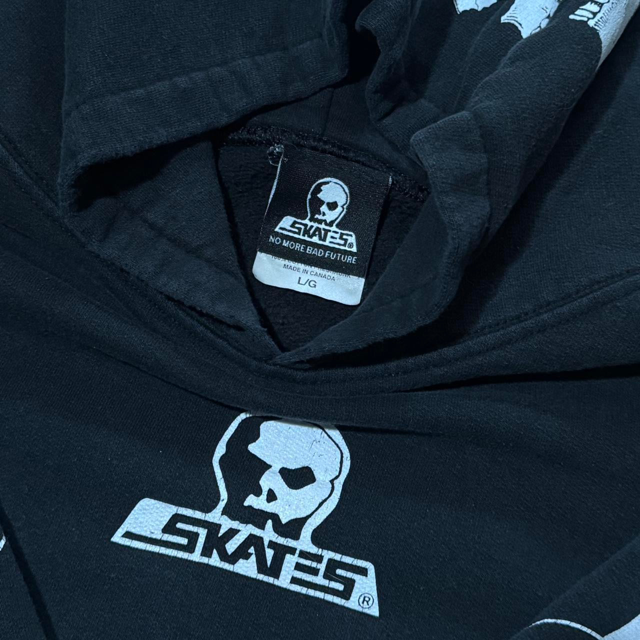 Rare Vintage Y2K Skull Skates Skeleton Sleeve Graphic Pullover Hoodie