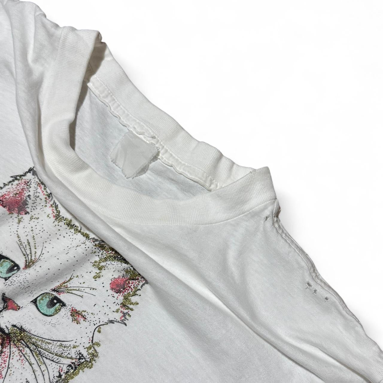 Vintage 90s Glitter Graphic Kitty Cat Kitten Flower Retro Tee