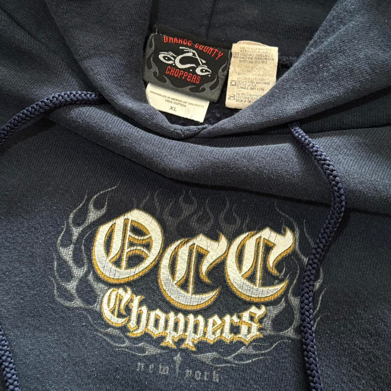 OCC Orange Country Choppers Navy Biker Flames Sleeve Hoodie