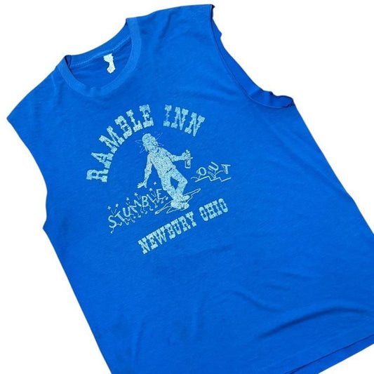 70s Ramble Inn Ohio USA Cowboy Western Art Distressed Sleeveless T-Shirt