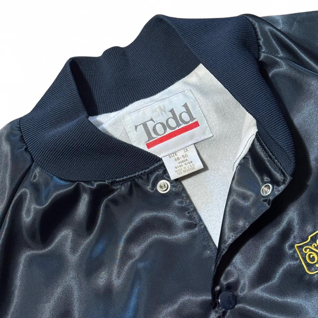 80s Old Ontario Navy Blue Satin Nylon Bomber Jacket