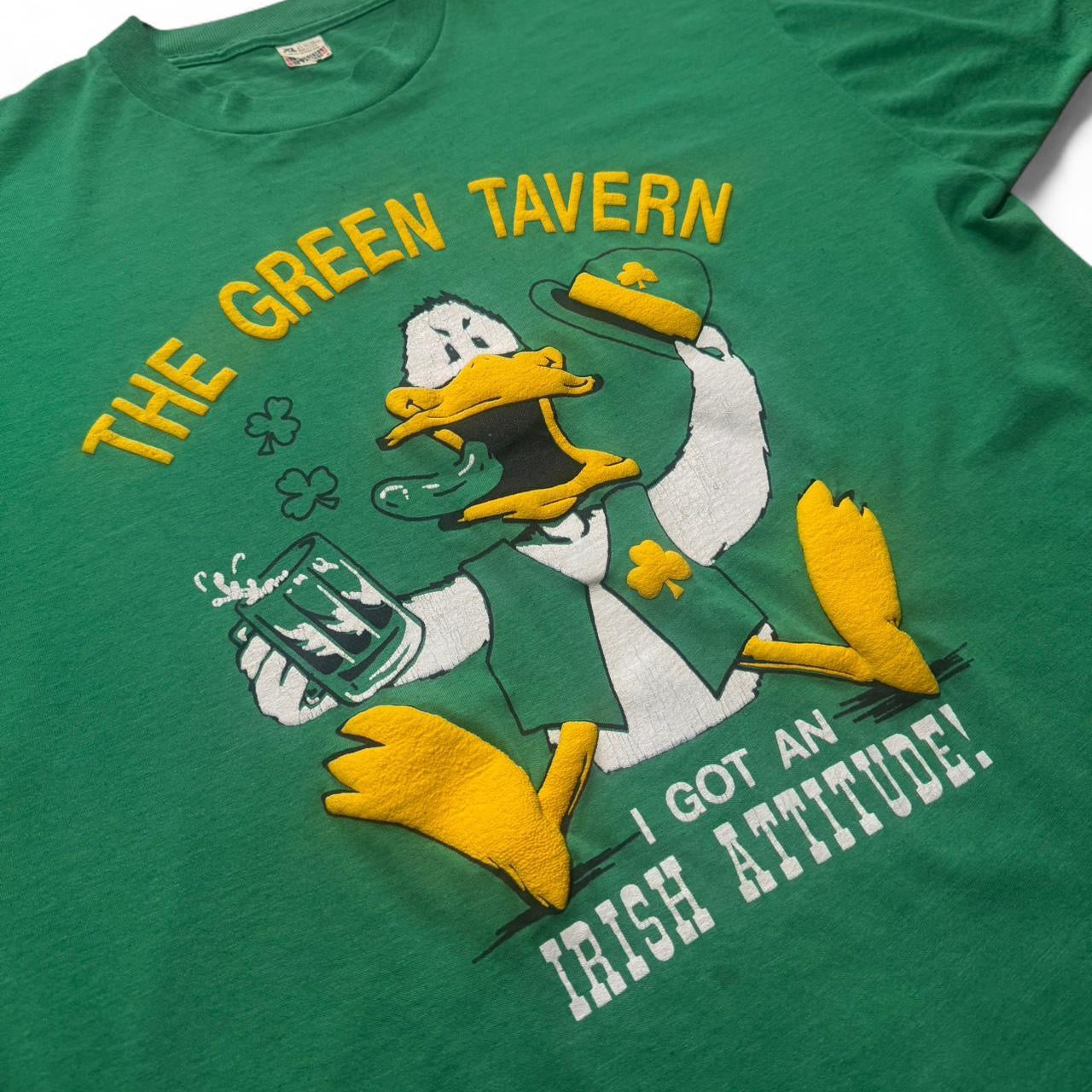 80s Puff Print The Green Tavern Irish Lucky Ducky 3D Tee