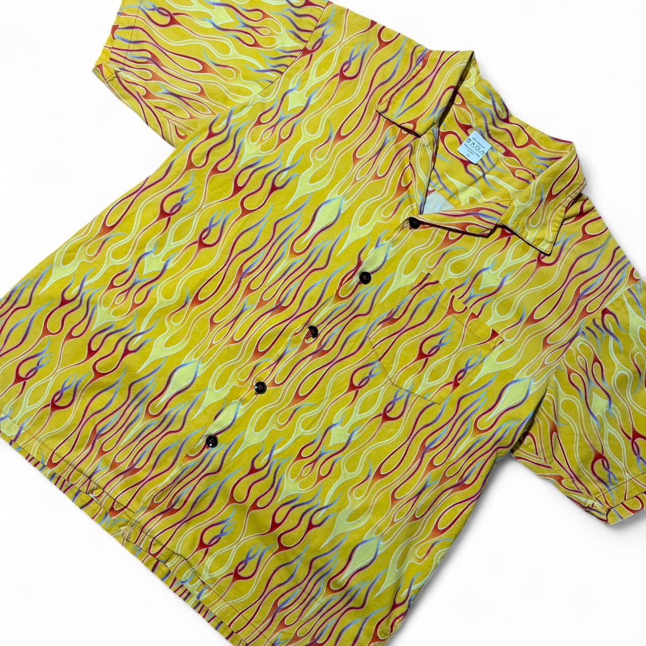 90s AOP Yellow Flames Gradient Button Up