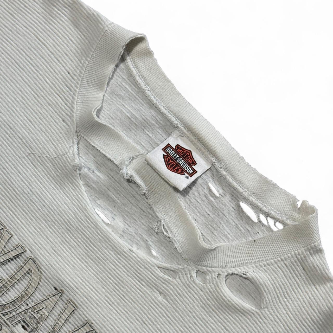 90s Thrashed Harley Davidson Calgary Alberta Grey Ribbed Tee