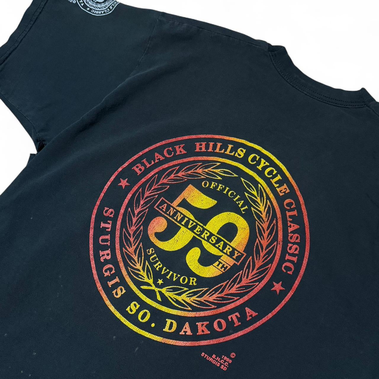 ‘99 Thrashed Black Hills Motorcycle Classic Sturgis Biker Tee