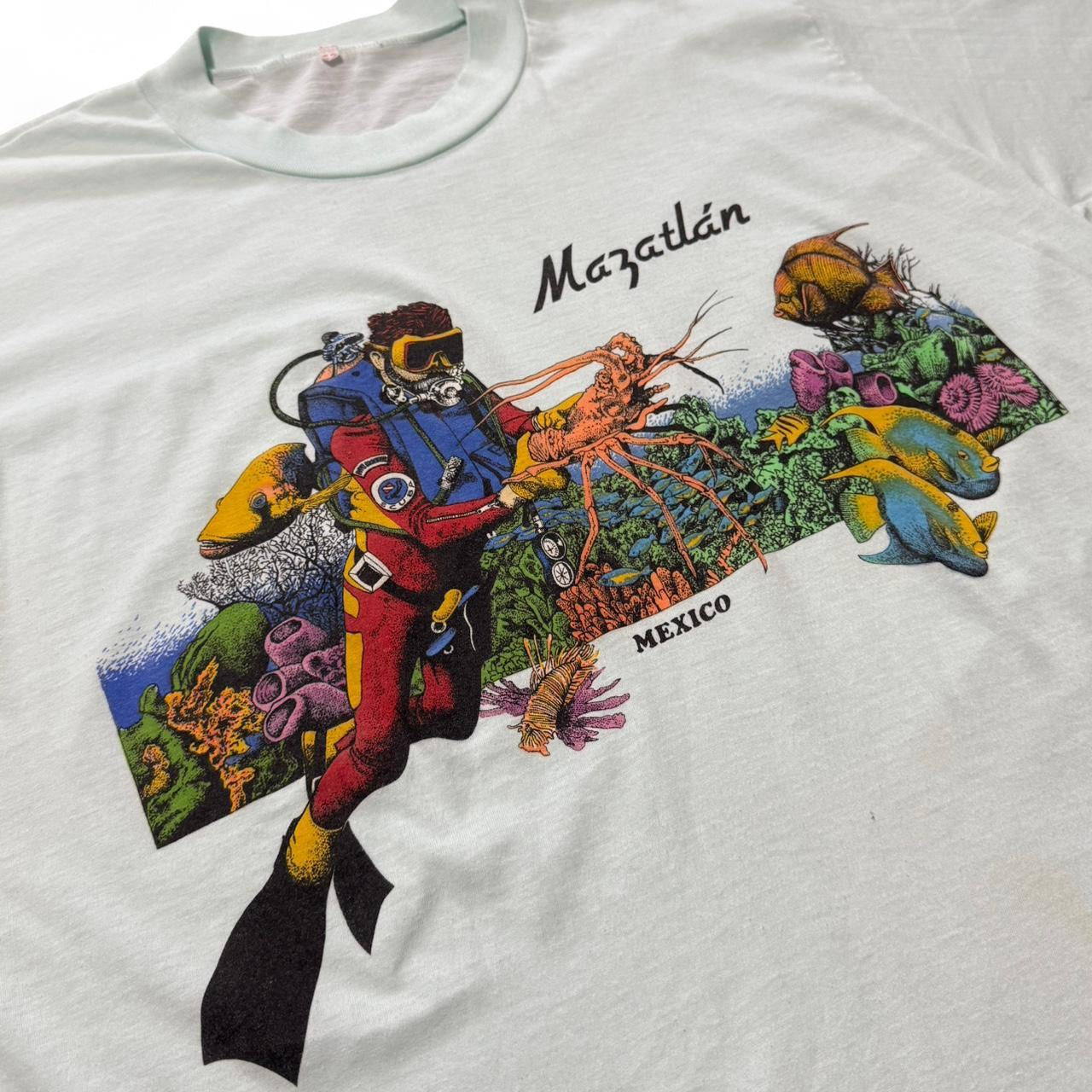 80s Mazatlan Mexico Blue Scuba Diver Tee