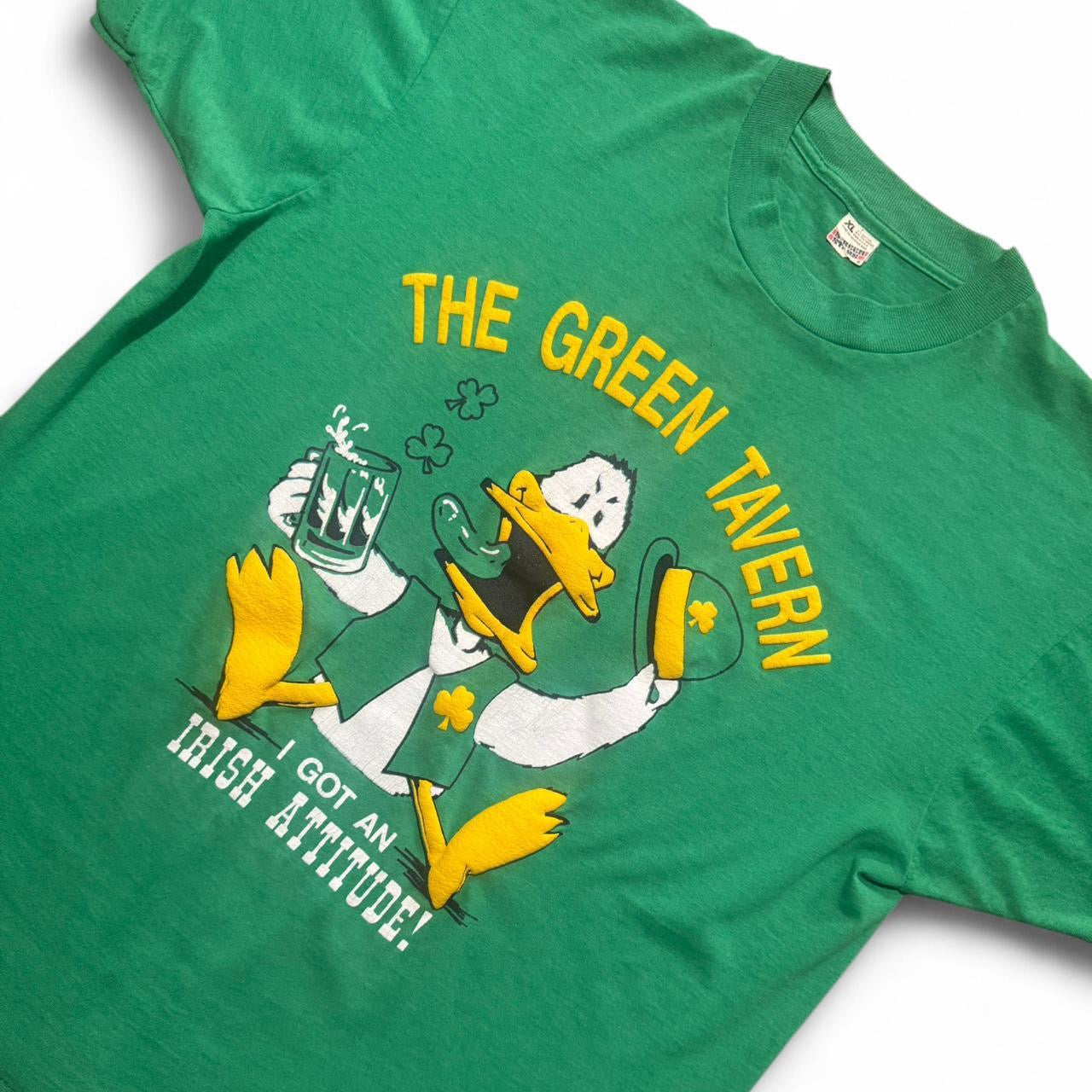 80s Puff Print The Green Tavern Irish Lucky Ducky 3D Tee
