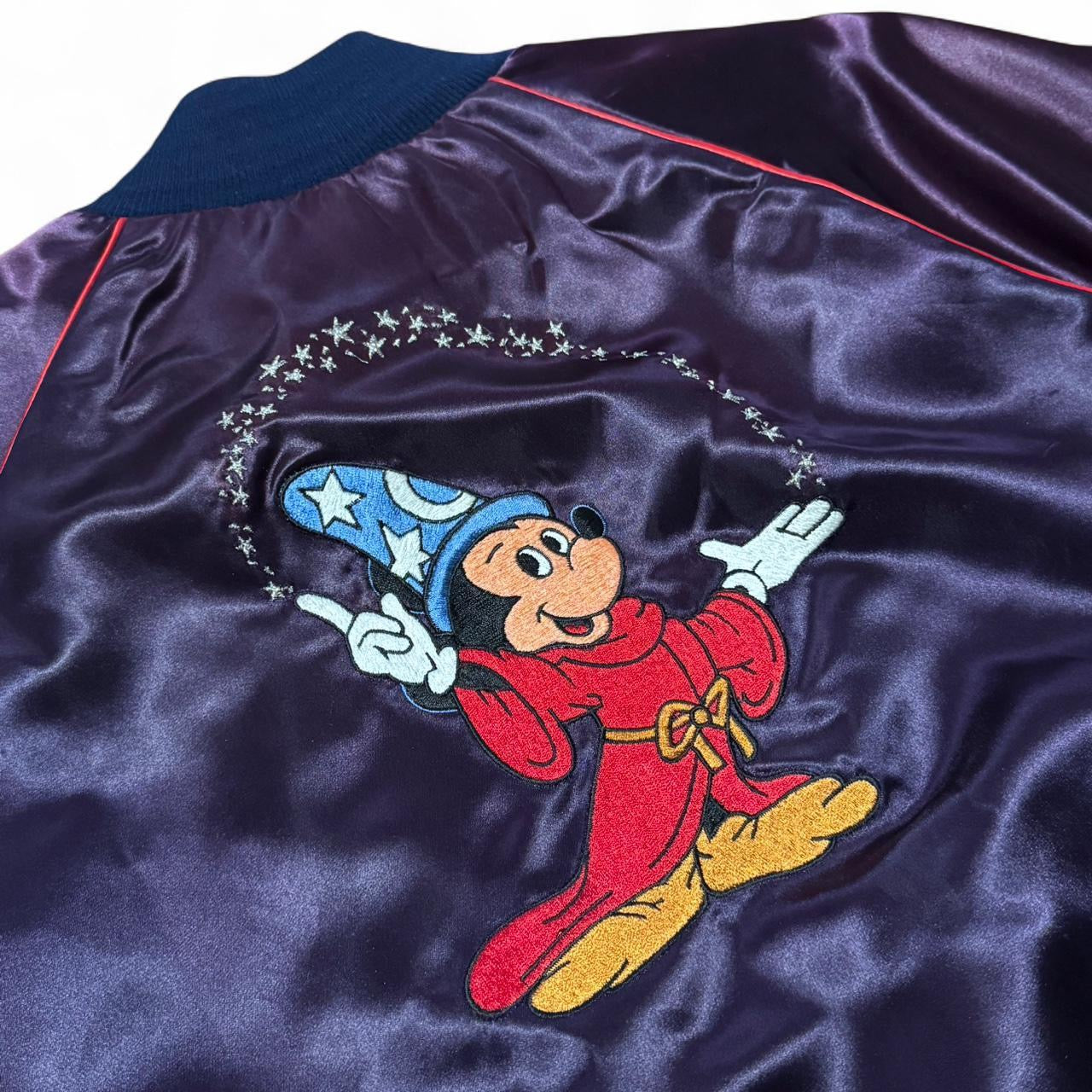 80s Disney Fantasia Mickey Mouse Satin Bomber Zip-Up Jacket