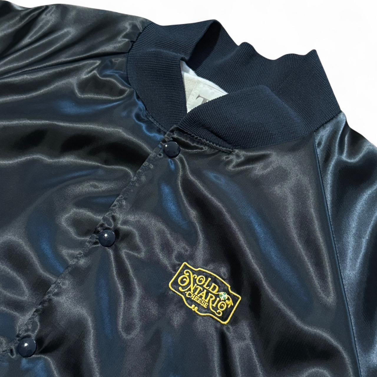 80s Old Ontario Navy Blue Satin Nylon Bomber Jacket