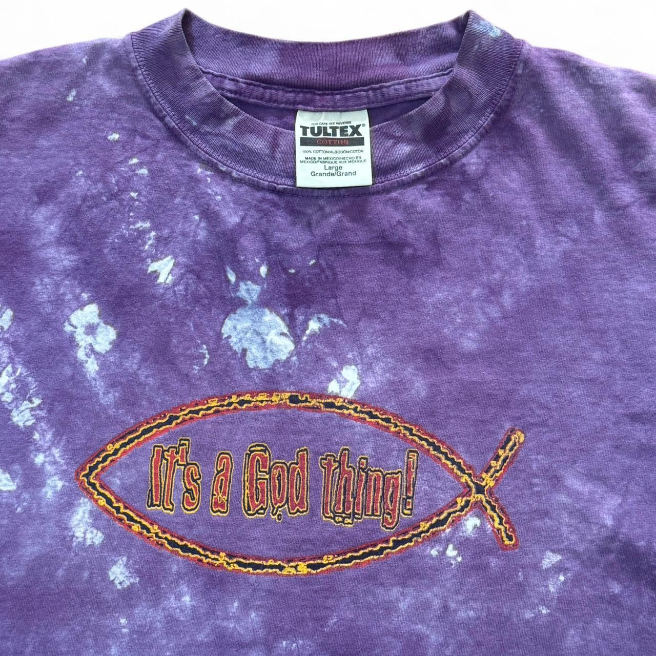 90s Tie-dyed Purple Jesus Fish Religious God T