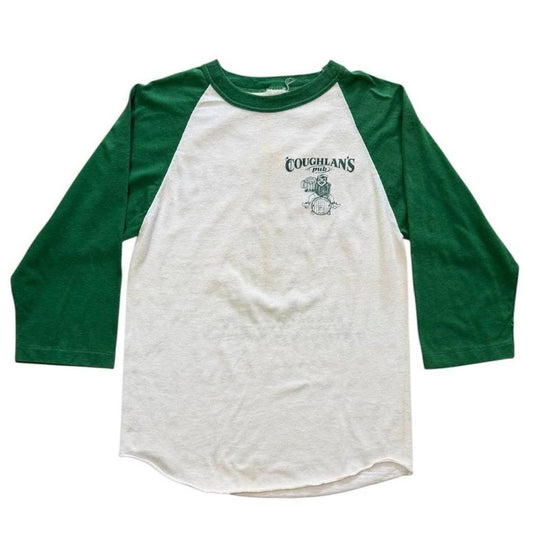 80s Coughlans Pub New York Irish Leprechaun Art Raglan Baseball T-shirt