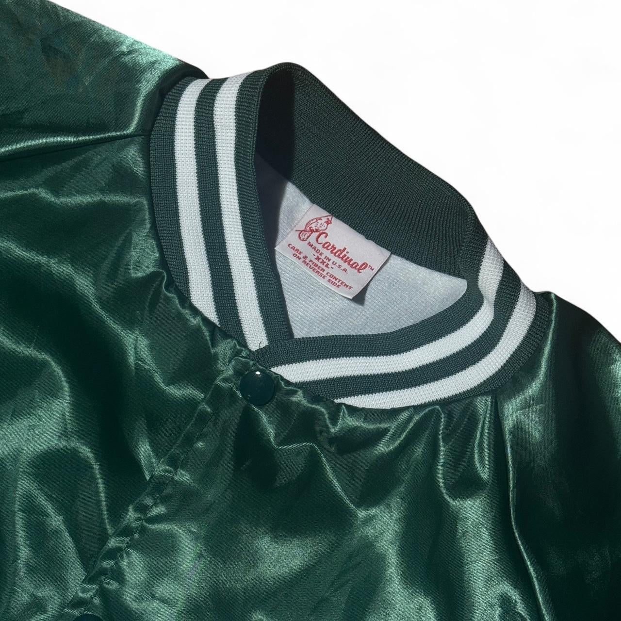 80s Green Satin Neches Tigers Varsity Bomber Jacket