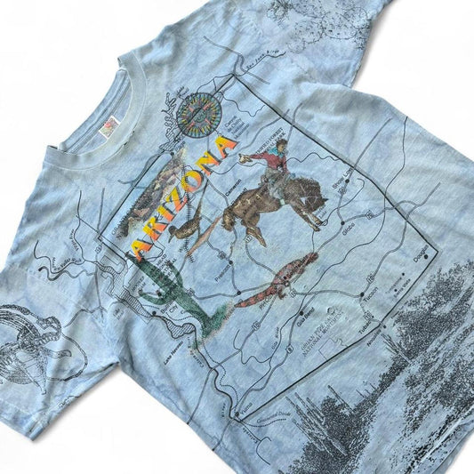 90s AOP Arizona State Map Souvenir Tourist Graphic Art T-shirt