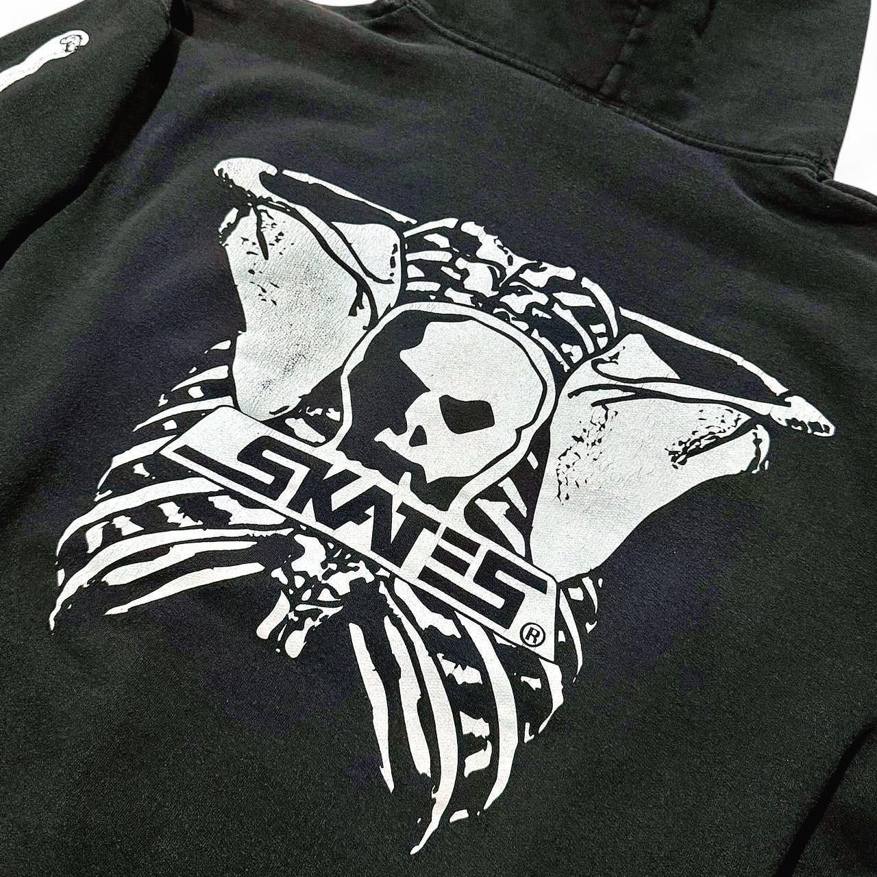 Rare Vintage Y2K Skull Skates Skeleton Sleeve Graphic Pullover Hoodie