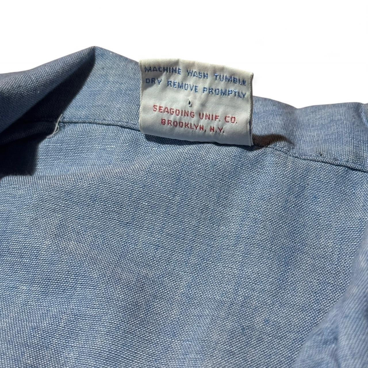 1980s Navy Crew Utility Uniform Button Up Chambray Shirt