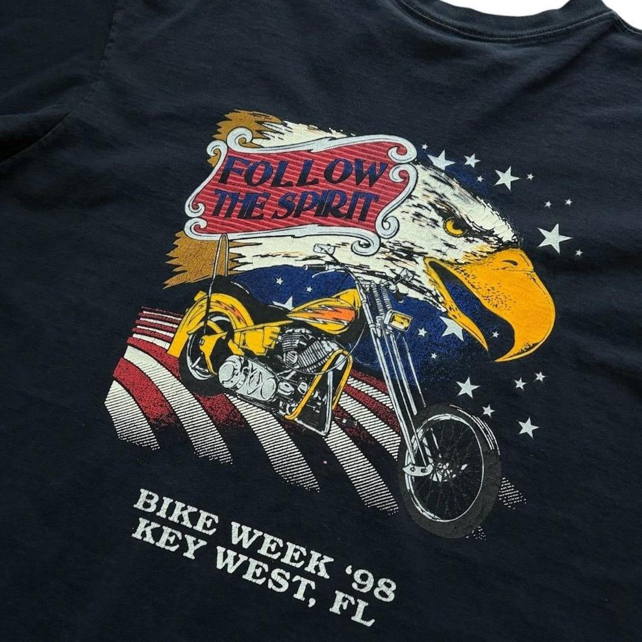 90s Key West Bike Week Eagle Chopper Motorcycle Glitter Graphic T-shirt