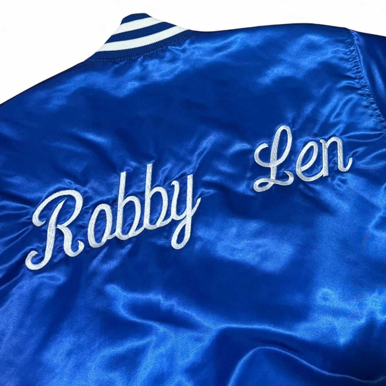 80s Satin Blue Embroidered ‘Robby Len’ Starter Varsity Jacket