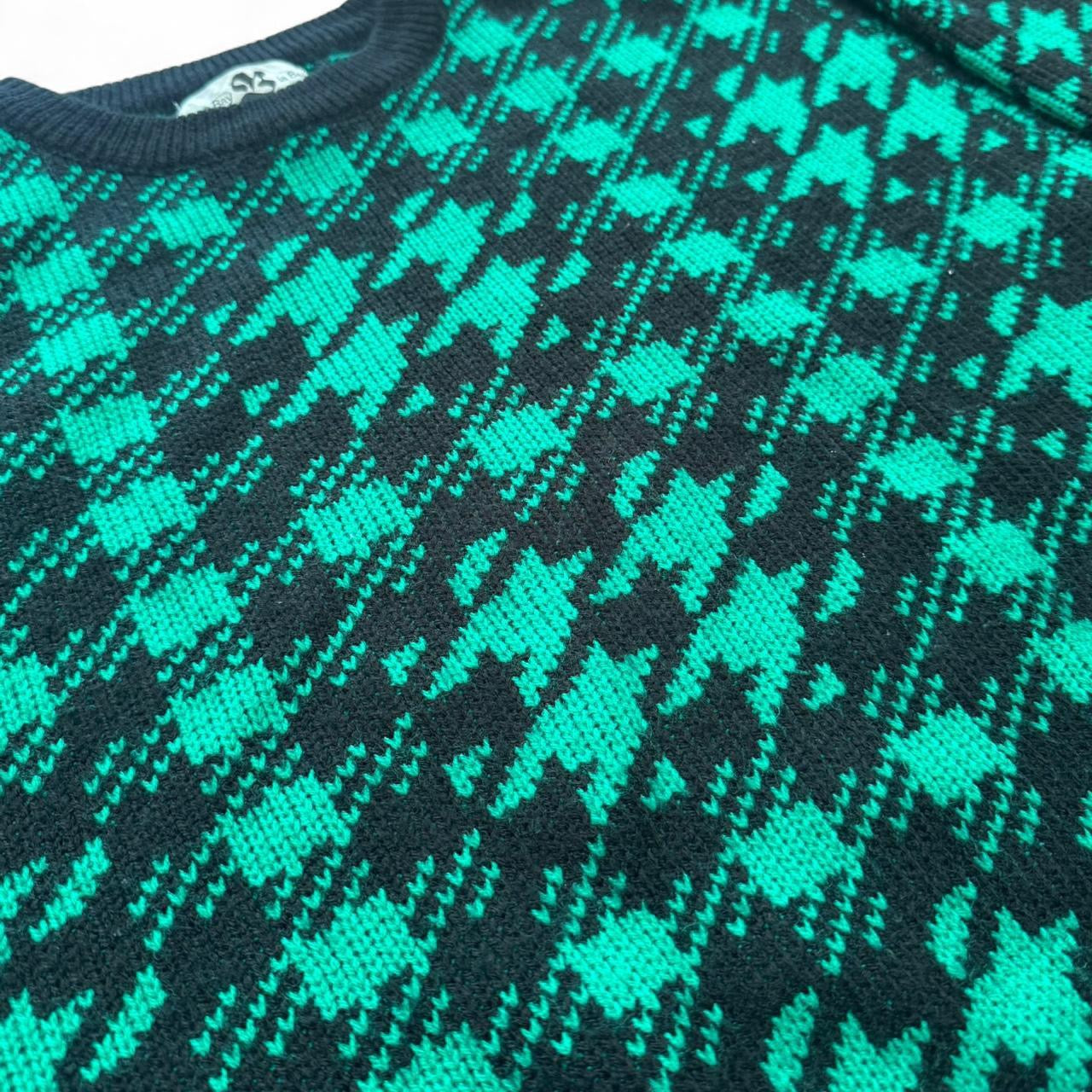 Hudsons Bag Green/Black Houndstooth Knitted Sweater