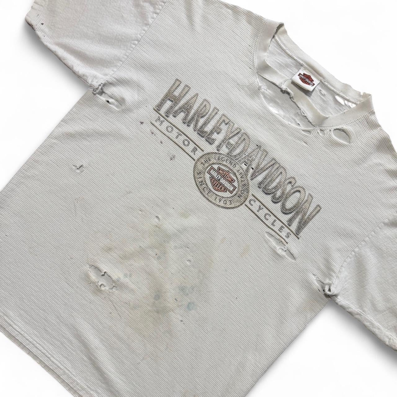 90s Thrashed Harley Davidson Calgary Alberta Grey Ribbed Tee