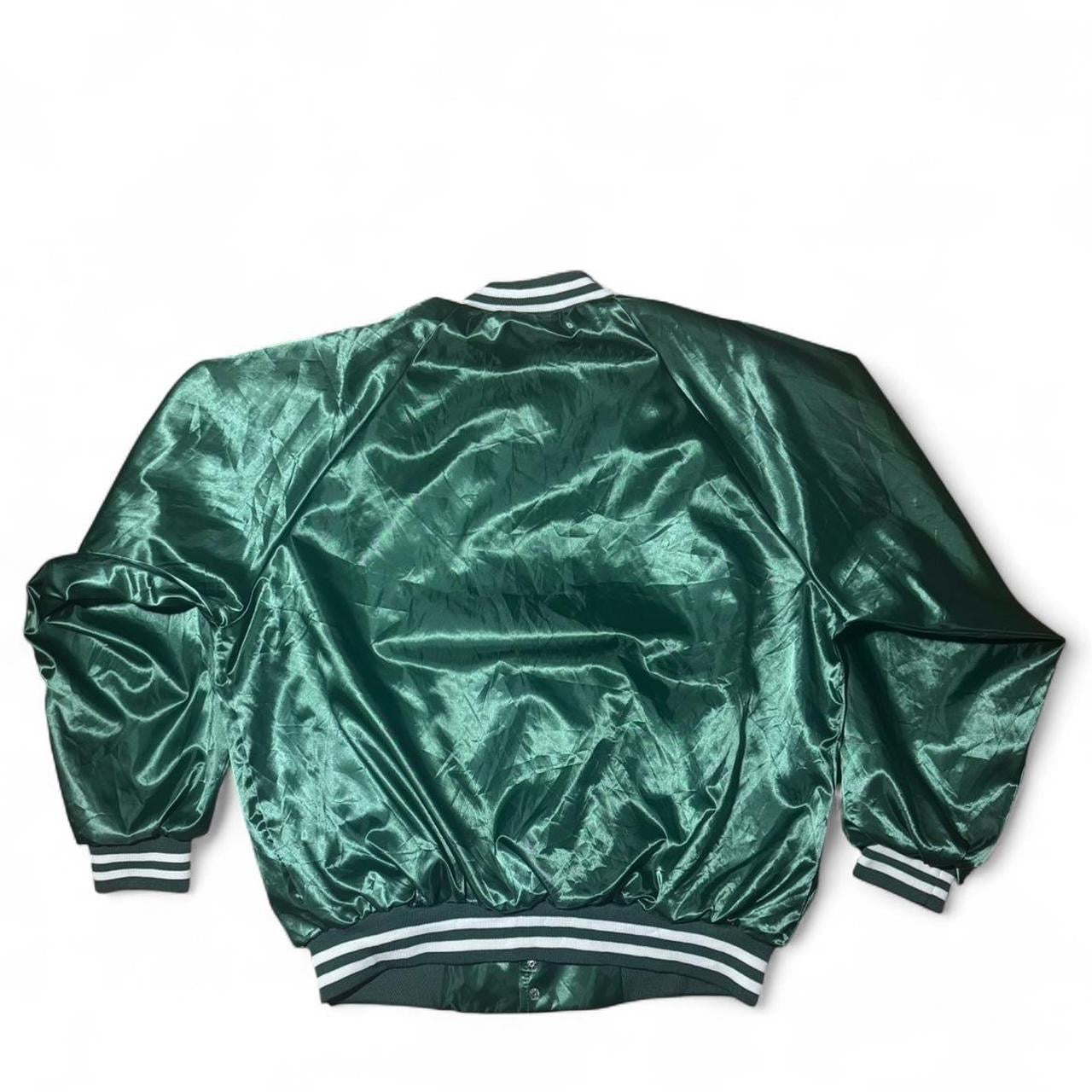 80s Green Satin Neches Tigers Varsity Bomber Jacket