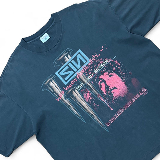Rare Vintage SIN Parody Nine Inch Nails Ten Inch Spikes Jesus Religious God T-shirt