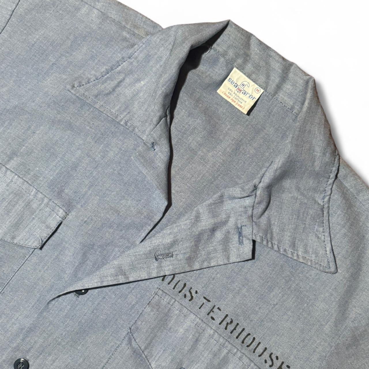 1980s Navy Crew Utility Uniform Button Up Chambray Shirt