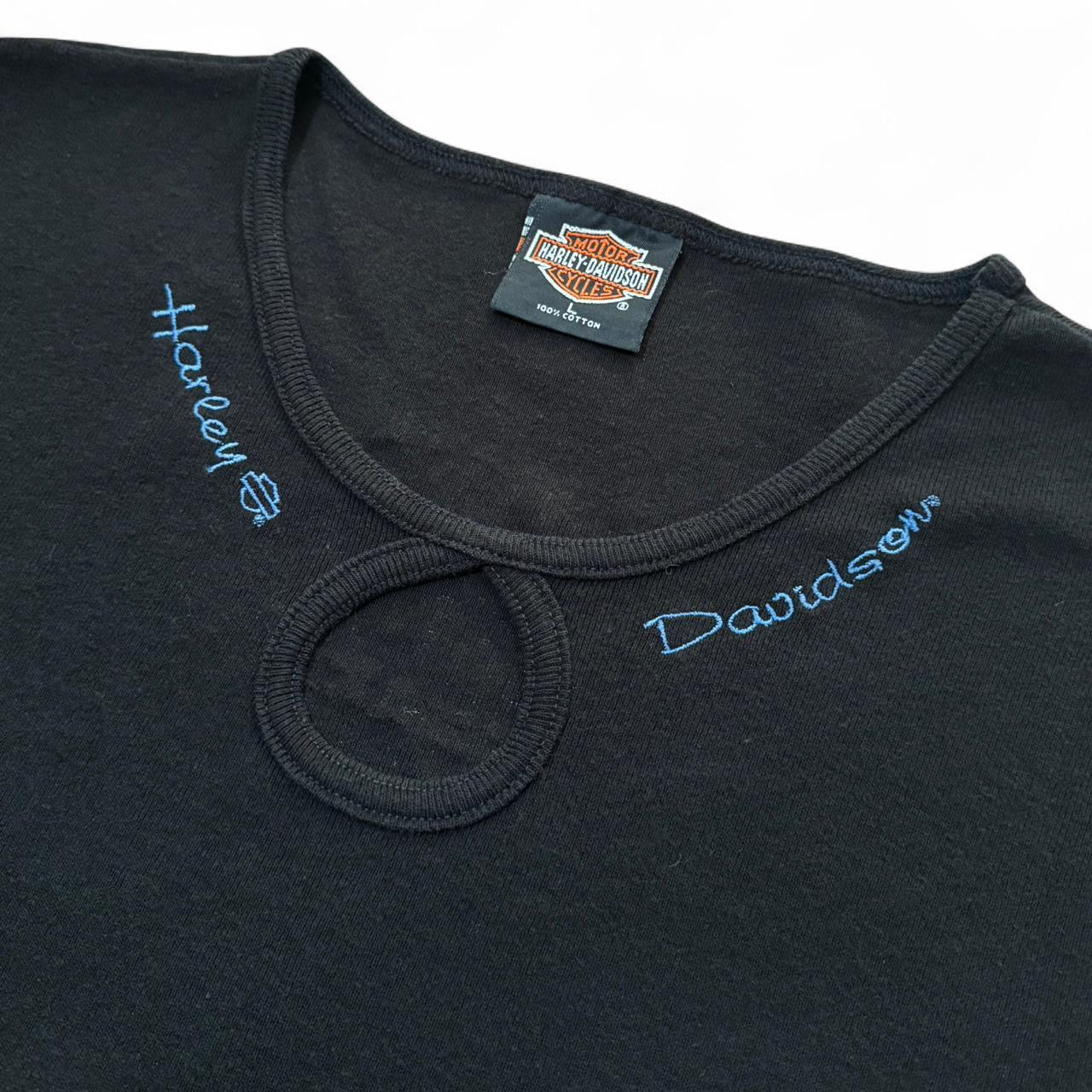 Harley Davidson Daytona Florida Embroidered Cold Shoulder Cut Out Top