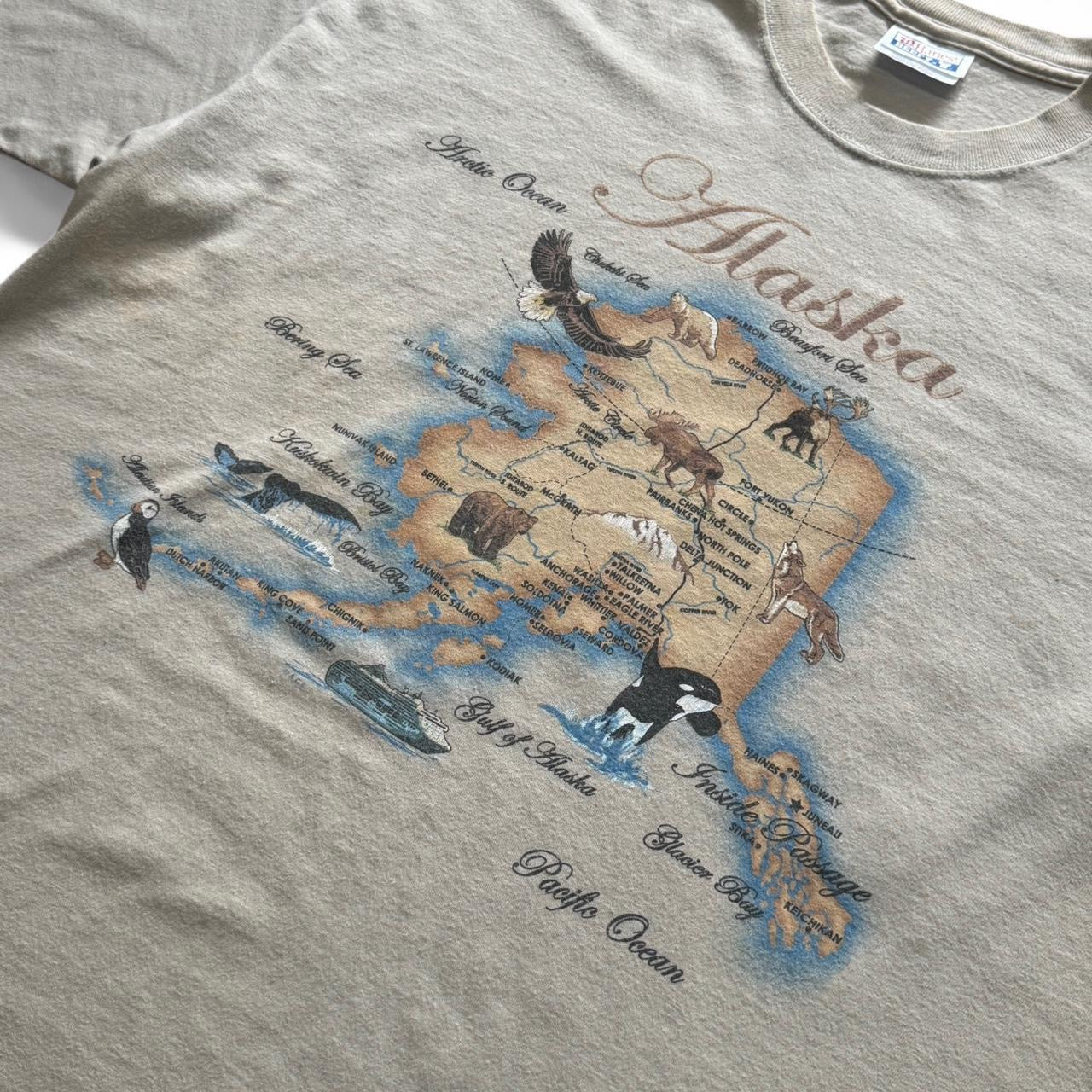 90s Alaska Map Animals of the Pacific Nature Wilderness Tee