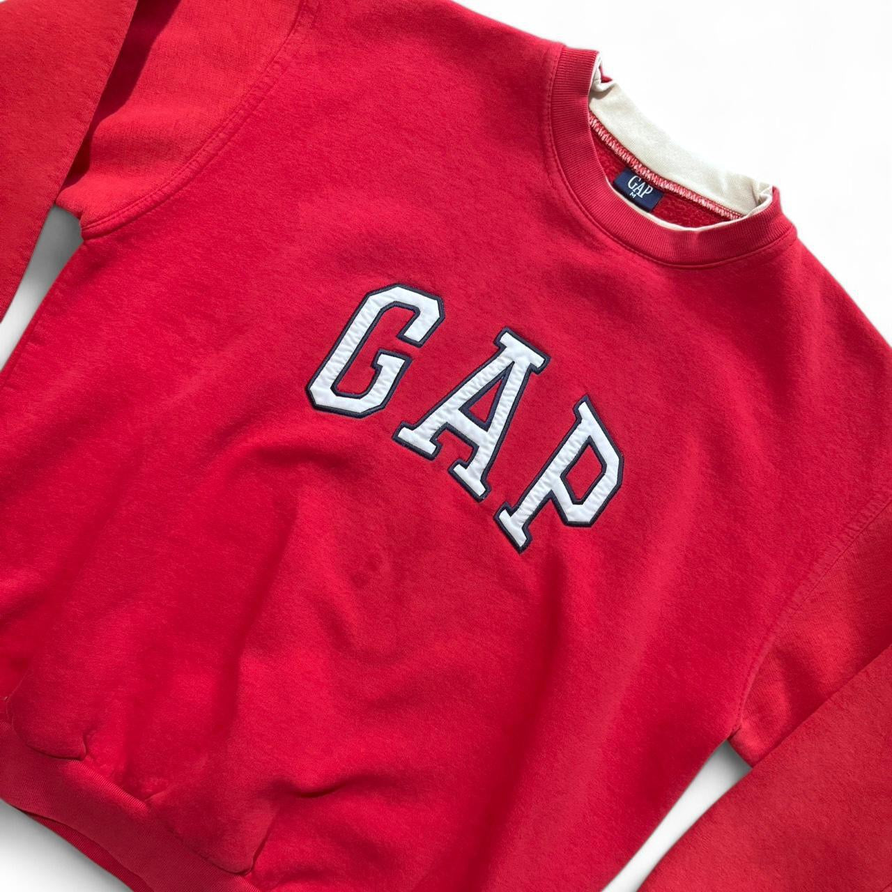 90s Gap Red Mock Neck Collar Embroidered Spellout Logo Crewneck