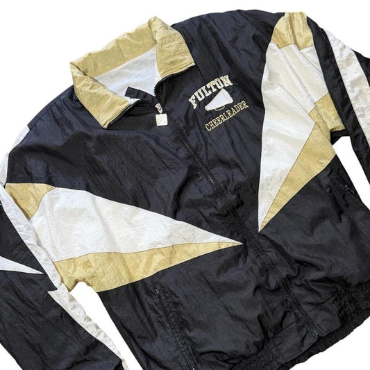 90s Fulton Cheerleader Black Gold School Sports Windbreaker Jacket